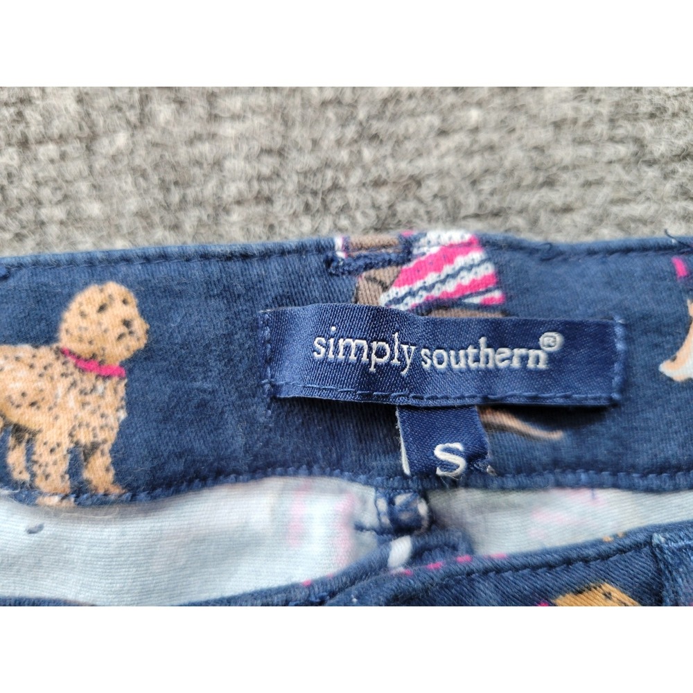 Simply Southern Dog Print Pants Navy Blue Pink Ric-Rac Trim Womens Small - Picture 4 of 14
